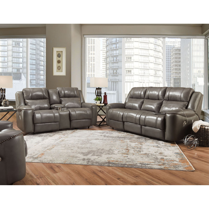 Red Barrel Studio® Atsuko Genuine Leather Reclining 86.5" Square Arm